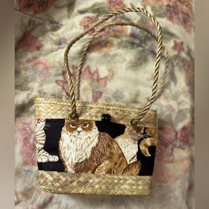 Small Handmade Palm Leaf Cat Purse